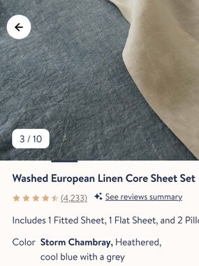 Brooklinen Washed Linen Flat Sheet in Cal King Storm Chambray